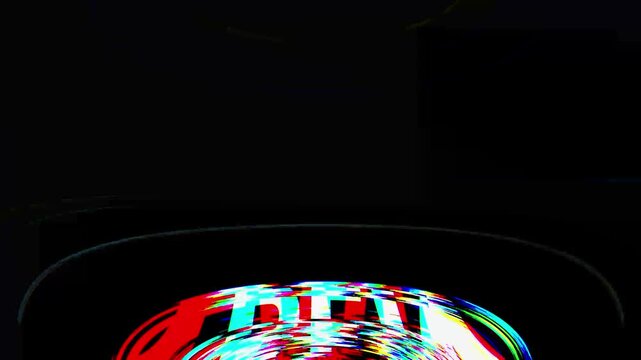 &ldquo;REWIND&rdquo; Glitch Text Effect with Digital Distortion and Noise Background