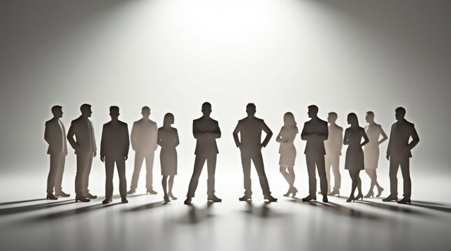 M&uacute;ltiples siluetas humanas de papel iluminadas por igual bajo un foco, concepto de inclusi&oacute;n y equidad laboral