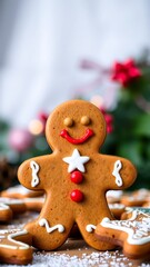 Gingerbread Man Christmas Cookies Blur Background