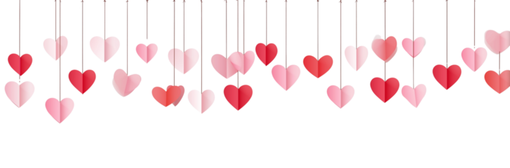 Pink and Red Paper Hearts Hanging Decorations Keywords: heart, hearts, love, romance, valentine isolated on a transparent background