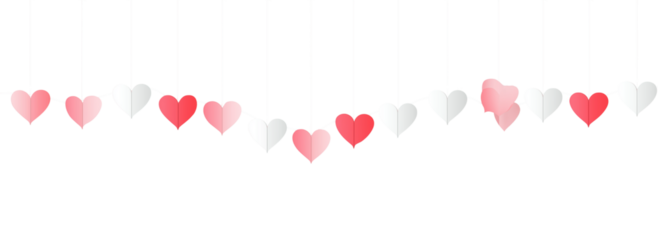 Heart Shaped Paper Garland String Lights hearts isolated on a transparent background