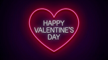 Happy Valentines Day neon pink heart on dark background