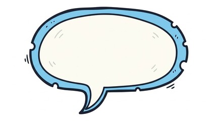 Fototapeta premium A cartoon speech bubble with a blue outline and white interior on a transparent background is viewed directly from the front.