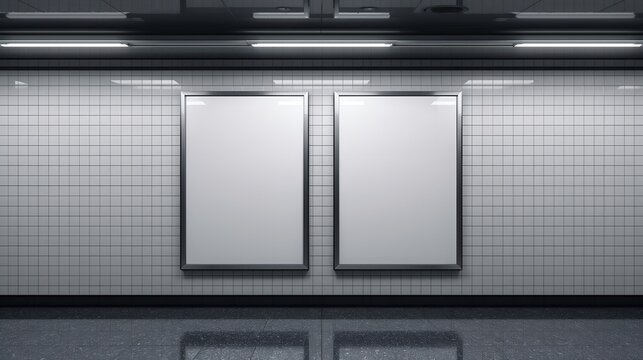Two blank posters in a subway station setting, ready for your message or advertisement