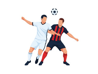 Naklejka premium Flat vector illustration of two soccer players competing for the ball