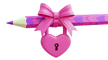 Pink Heart Padlock and Pencil with Bow