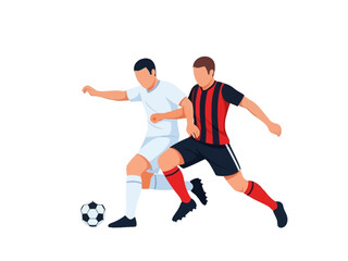 Obraz premium Flat vector illustration of two soccer players competing for the ball