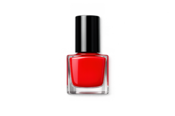 Elegant red nail polish bottle on gradient background - beauty and fashion concept