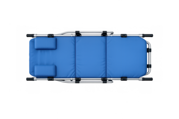 Top view of blue medical stretcher with cushions for emergency and healthcare design