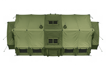 Military field command tent with simple green design for outdoor functionality