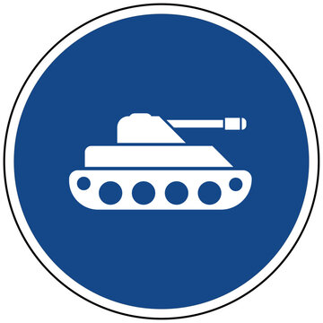 Panzer blaues Schild Vektor Icon Illustration Milit&auml;r Panzerfahrzeug Armee Verteidigung Krieg Kriegsschiff Kettenfahrzeug