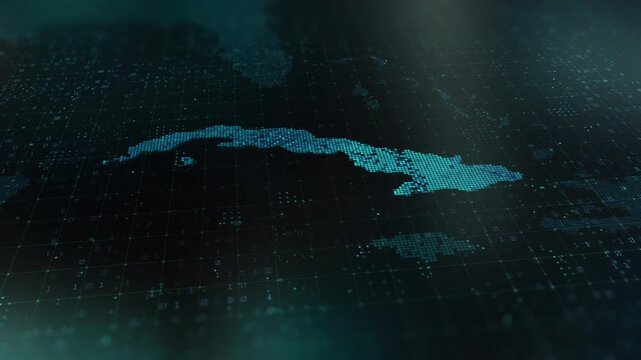 Cuba digital map animation stock footage. Showing innovation in tech, technology AI sector.