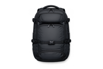 Sleek black backpack on gradient background for travel and outdoor adventure design