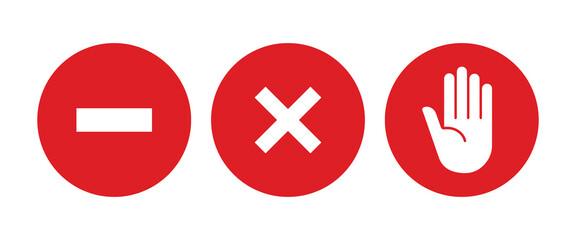 Obraz premium Circular Prohibitory Alert Icons - Red Vector Set with No Entry, Cancel, and Stop Symbols