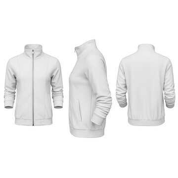 White track jacket front side back isolated on transparent background