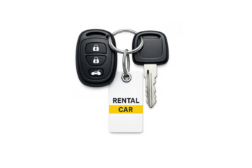 Car rental service concept with keychain and remote for automotive and travel design