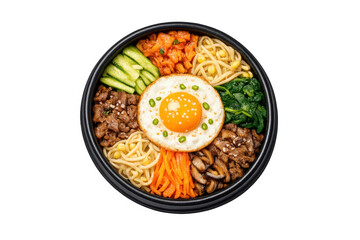 Delicious korean bibimbap with fresh vegetables and egg for culinary design inspiration