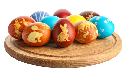 easter eggs in a basket on white background