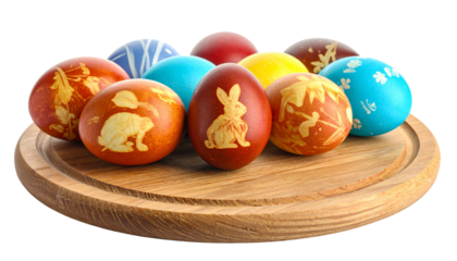 easter eggs in a basket on white background