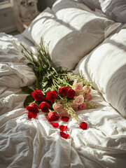 Valentine roses on the morning bed 1