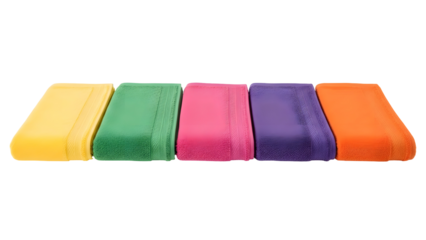 A row of colorful erasers isolated on transparent background