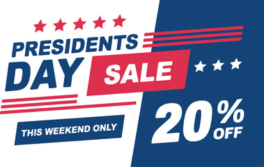 Fototapeta premium Presidents Day Sale Banner Vector - 20% Off Weekend Promo Graphic