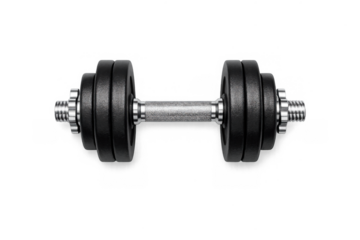 Black dumbbell on gray background for fitness and gym design