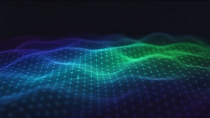 Futuristic Digital Wave Grid Background in Blue and Green