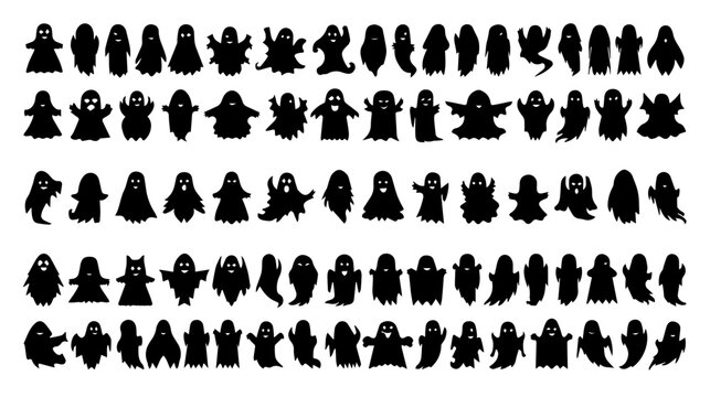 Collection of diverse ghost silhouettes for halloween and spooky designs