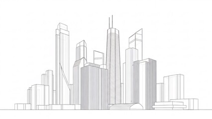 Futuristic City Skyline Line Art