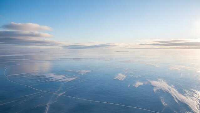 Gran extensi&oacute;n de suelo cubierto de nieve y cielo azul