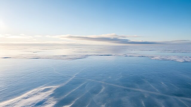Gran extensi&oacute;n de suelo cubierto de nieve y cielo azul
