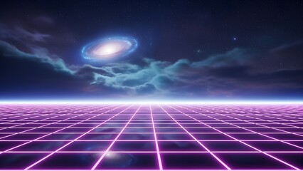 Fondo retro de ciencia ficción Paisaje futurista de cuadrícula de los años 80.
 Superficie cibernética digital.
 Adecuado para un diseño al estilo de los años 80.
 ilustración 3D