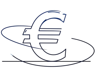 Outline of a currency symbol, surrounded by a curving trail, black backdrop