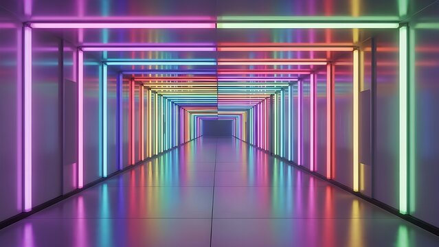 Fondo abstracto psicod&eacute;lico con espectro l&aacute;ser brillante y luces de ne&oacute;n en pantalla LED