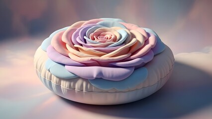 Artistic pastel rose shaped cushion design with soft textures and vibrant colors