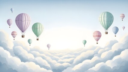 Obraz premium Papel tapiz 3d acuarela bebé globo aerostático sin costuras