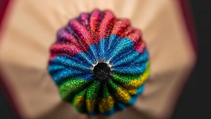 Close up of a colorful pencil tip showing vibrant rainbow spectrum