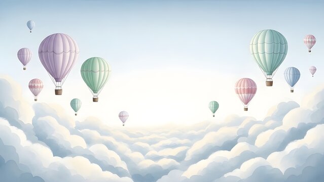 Papel tapiz 3d acuarela beb&eacute; globo aerost&aacute;tico sin costuras