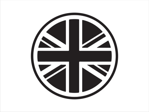 Black and White Union Jack Flag Circle Design Element