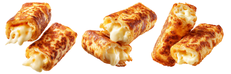 Set of New Zealand crispy cheese rolls isolated on white transparent background, delicious snack or appetizer concept