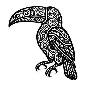 Silueta de tuc&aacute;n con decoraci&oacute;n de tatuajes tribales maor&iacute;es