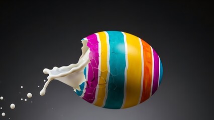 Colorful Easter egg with milk splashing out colorful egg Happy Easter