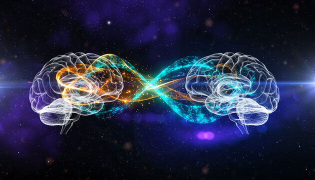 Zwei Gehirne im Lichtstrom - Telepathie & KI-Concept