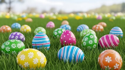 Colorful Easter eggs in green grass colorful eggs in grass Happy Easter