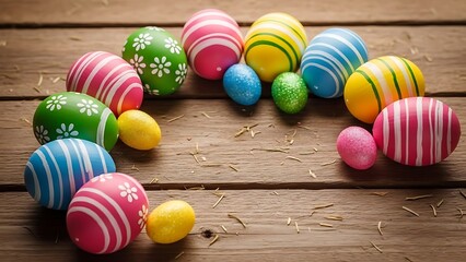 Colorful Easter eggs on a wooden surface colorful eggs Happy Easter