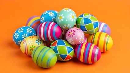 Colorful Easter eggs on orange background colorful eggs Happy Easter