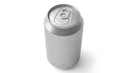 A blank shiny aluminum tin can container for soda or beer isolated on a white background as a metallic beverage packaging object