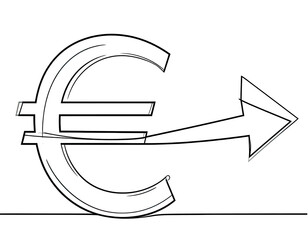 A stylized arrow pierces a curved shape, both outlined