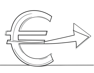 A stylized arrow pierces a curved shape, both outlined